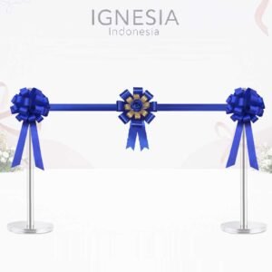 Paket Pita Peresmian 2 Pom 1 Bunga Satin Biru Gold