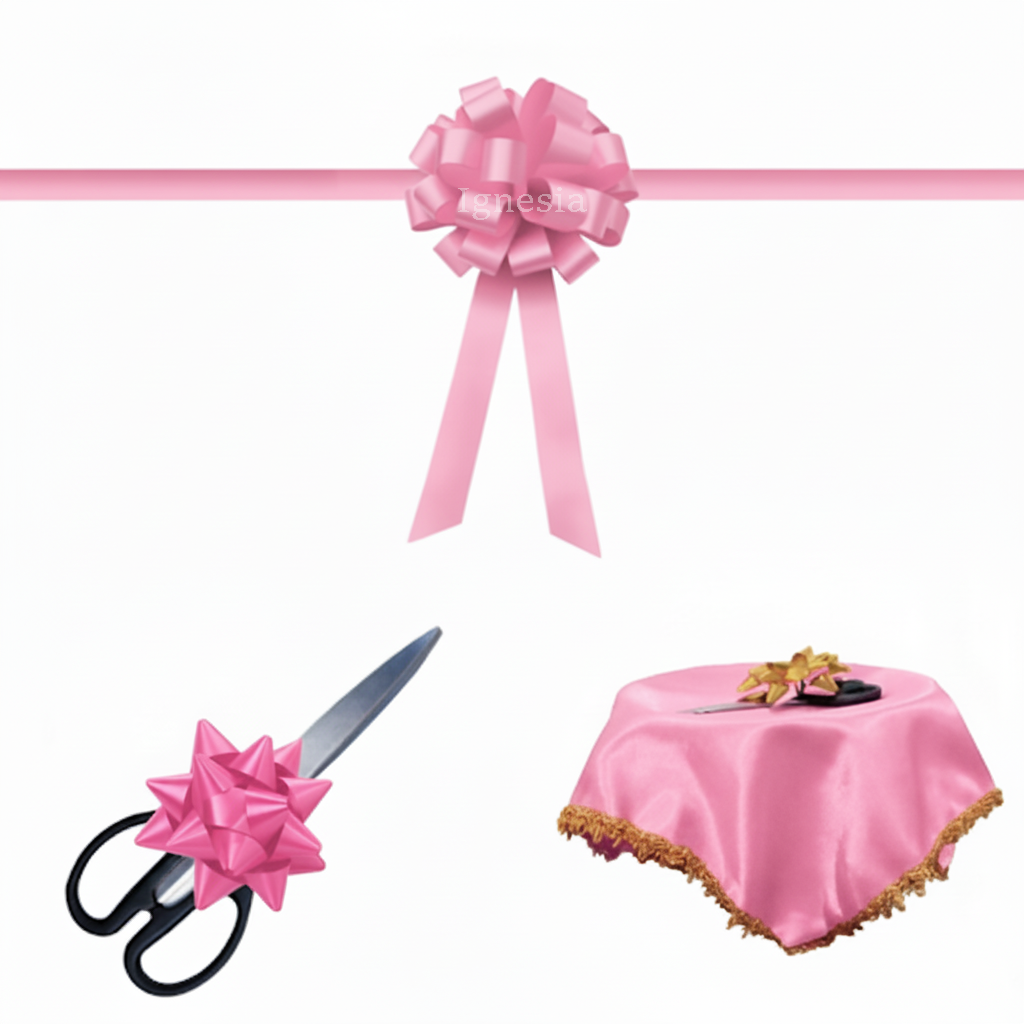 Pita Grand Opening Gedung Pink Muda 15cm Set Lengkap PP Real Ribbon
