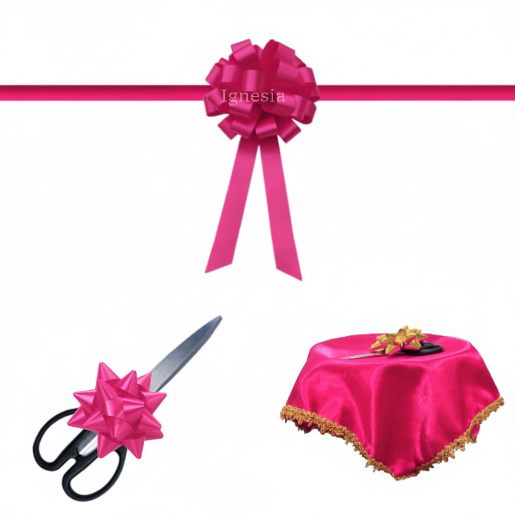 Pita Peresmian Gedung Pink Tua 15cm Set Lengkap PP Real Ribbon By IgnesiaBisa Custom