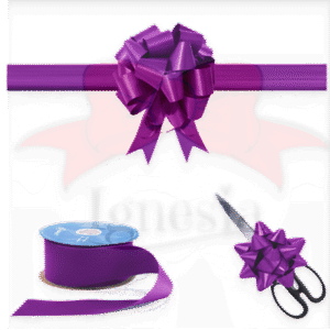 Dekorasi Potong Pita Ungu Tua 15cm Set Gunting & Nampan Hias Satin Real Ribbon By IgnesiaBisa Custom